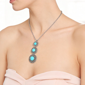 <b>Necklace</b> And Earring <b>Set</b> Turquoise Alloy Bohemian Style Women's Jewelry Party Fashion Antiqued <b>Silver</b> Plated - Product Image 3