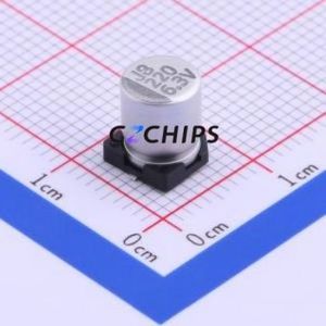 ตัวเก็บประจุแบบอิเล็กโทรไลต์อะลูมิเนียม SMD รุ่น VE-221M0JTR-0607, ขนาด D6.3xL7.7 มม., 220uF 20%, 6.3V, 6.3 มม. - Product Image 1