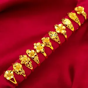 Penjualan terlaris 24K perhiasan berlapis desain perhiasan emas pernikahan pengantin wanita pria cincin grosir emas pernikahan FashionJewelry cincin