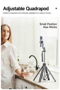 Perche à <span class=keywords><strong>selfie</strong></span> pliable et portable de 1,8 mètre avec trépied sans fil Bluetooth pour téléphone et caméra, idéale pour le suivi du visage - Product Image 3