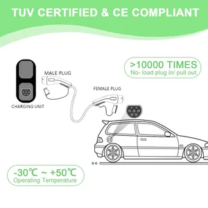 Kabel ekstensi daya ev untuk mobil listrik, kabel pengisian daya ev penggunaan luar ruangan 5M 22kw tipe 2 32a 3 fase