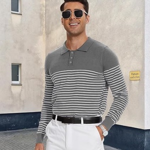 Pull en tricot pour homme à manches longues, chemise décontractée rayée, chemises de golf, 100% polyester, respirant, imprimé sportif - Product Image 4