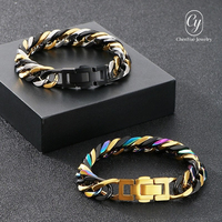Bracelet tendance pour couple en acier inoxydable, chaîne NK, couleurs mélangées, double tressage, design poli sur quatre côtés, mode masculine