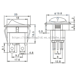 23mm Vòng ánh sáng đỏ 4 pin 10A/125V 6A/250V AC 2 vị trí dpdt ON-OFF kcd1 Rocker chuyển snap-in - Product Image 4