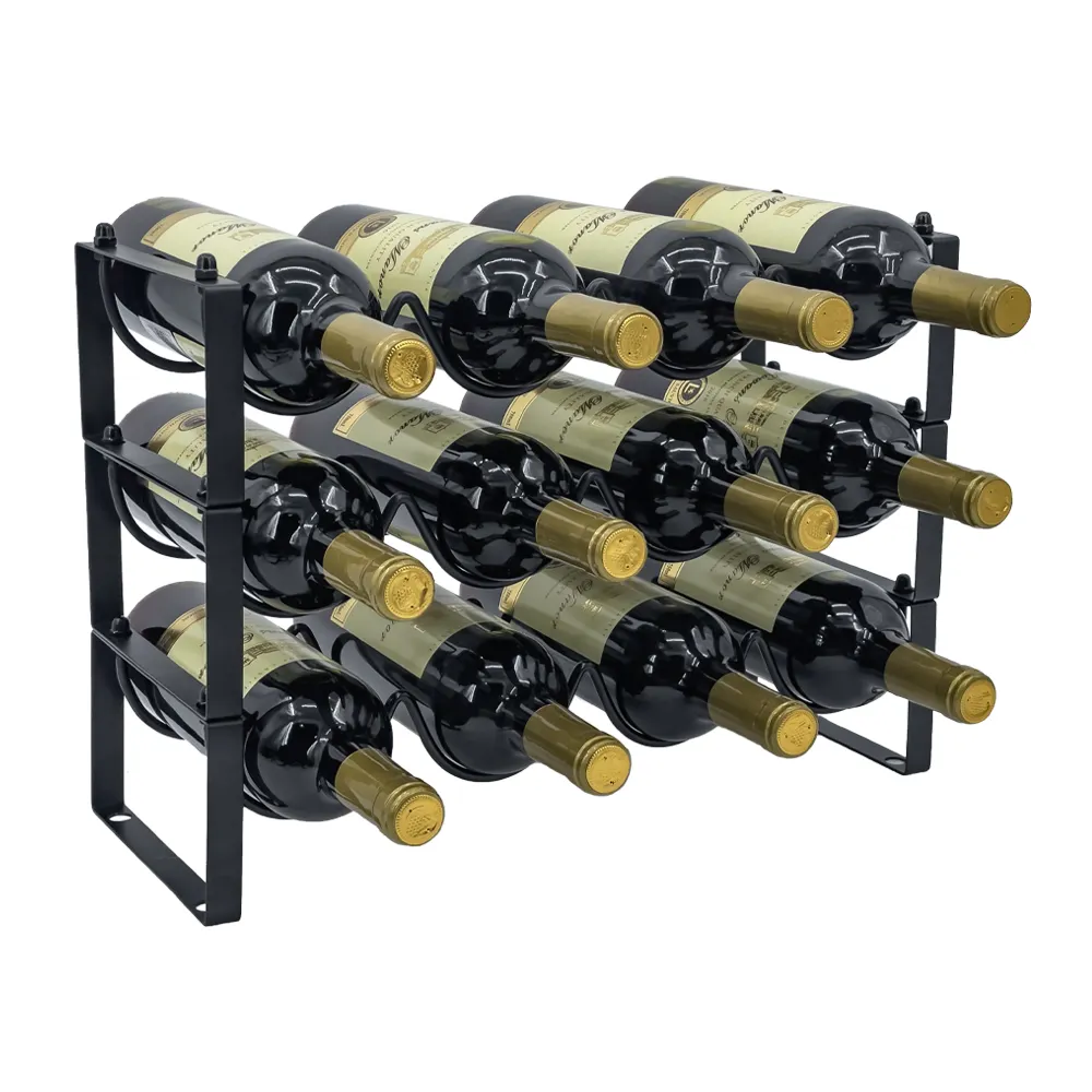 Metal Wire 3 Tier Countertop Standing Bottles Holder Organizer Wine Storage Shelf Stackable Wine Rack