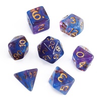 Set Dadu DND Polihedral Persegi Grosir Pabrik, Resin Kustom 16mm 7 Buah Dadu Mini Planet untuk Permainan Meja RPG Role Playing