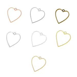 YuenZ 7 Color Heart-shaped Charm Alloy Jewelry Accessories Rectangle Charm Hollow Glue Blank Pendant Tray Bezel 34*30mm B176