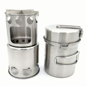 Ensemble de cuisine en acier inoxydable avec réchaud à bois, kit de cuisine de camping léger pour 1-2 adultes - Product Image 2