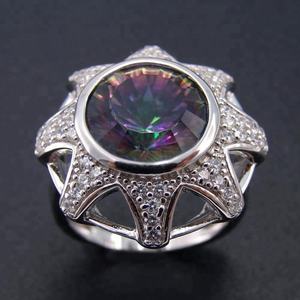 Anillo de Plata de Ley Genuina con Acabado en Rodio y Topacio Místico de Forma Redonda - Product Image 4