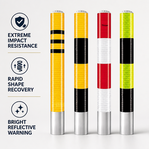 Poste <span class=keywords><strong>de</strong></span> Advertencia <span class=keywords><strong>Solar</strong></span> <span class=keywords><strong>de</strong></span> Acero Resistente a Impactos <span class=keywords><strong>de</strong></span> Larga Duración con Tira Superreflectante y LED Intermitente para Seguridad Vial - Product Image 1