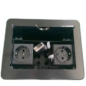 Aluminum Desk Top Power Socket Outlet With Sliding Flip Top Cable Cover