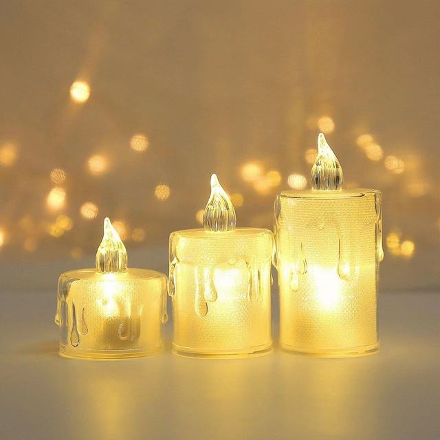 Set of 3pcs LED Electronic Candle Acrylic Crystal Luminous Candle Light Christmas Decoration Mini Small Night Light