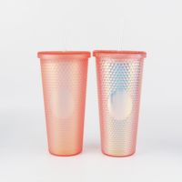 Gobelet isotherme réutilisable en PS anti-fuite à large ouverture 24oz Diamond pour café glacé avec paille et couvercle pour le voyage