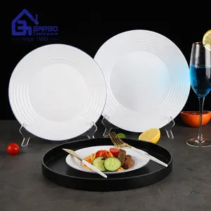 Garbo Opal Glassware 10'' Opal White Glass Dinner Plate With Blue Rim Classic Design Round Dish for Restaurant-Factory Wholesale