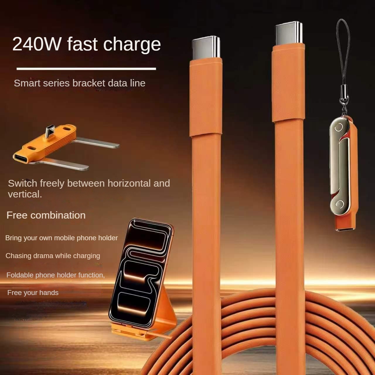 240W PD Type-C Type-C Fast Charging Cable Aluminum Alloy Foldable Phone Stand PVC Jacket Foil for iPhone 15/16/17 Anti-Pull · image 4