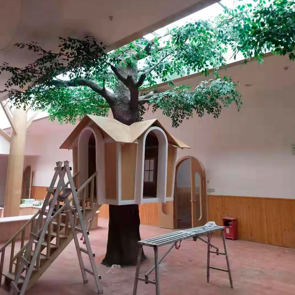 Grande Greenery Faux Banyan Tree Hotel Mall Home Decor Cimento Artificial Feito Ficus Árvores Para Restaurante Decoração Interior