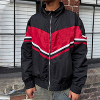 Vestes streetwear bicolores à fermeture éclair, épaules tombantes, patchwork, logo brodé personnalisé, vestes en polyester et nylon pour hommes