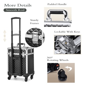 Valise Trolley de Maquillage Professionnelle à Roulettes avec Plateaux Mallette de Rangement de Maquillage de Voyage en Aluminium Vanity Case Bagage - Product Image 4