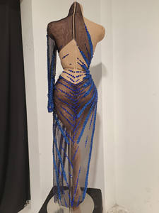 一肩亮片水晶晚礼服修身钻石连衣裙女士高开衩舞会宴会长裙女式夜店服装 - Product Image 3