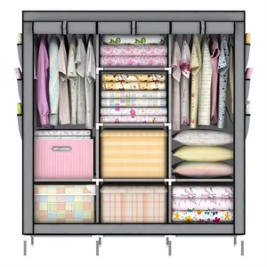 <span class=keywords><strong>Armoire</strong></span> Pliable et Portable <span class=keywords><strong>en</strong></span> Tissu <span class=keywords><strong>Toile</strong></span> Économique pour Rangement de Vêtements, Structure Métallique - Product Image 3
