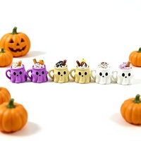 Gantungan Kunci Halloween 3D Print Material Ghost Ice Cream Fidget Clickers Bentuk Cangkir Keyboard Squeeze Pereda Stres