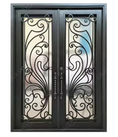 Puerta Corredera de Entrada de Vidrio con Marco de Aluminio Arqueado Moderno Personalizado, Aislamiento Térmico y Acústico, Diseño de Rejilla para Apartamentos Exteriores