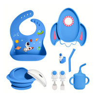 Assiette en silicone personnalisée et étanche pour bébé sans Bpa de qualité alimentaire sur le thème des astronautes ensemble de vaisselle cuillère bol vente en gros