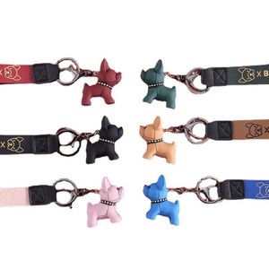 Cute French Bulldog Keychains PU Leather Rope <b>Key</b> Rings Punk Style Pendant Dog Keychains for Women Child Men's Car <b>Key</b> <b>Chain</b> - Product Image 5