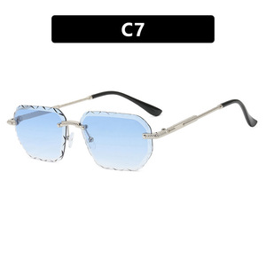 Rimless <b>Square</b> <b>Sunglasses</b> For Women UV400 Protection Retro Style Sun Protection Fashionable Adult Glasses - Product Image 5