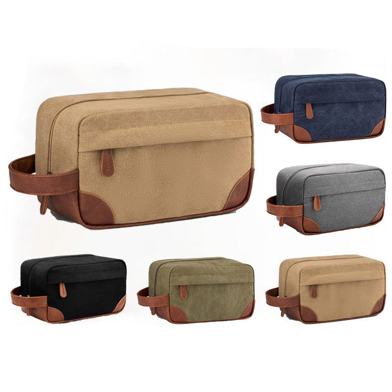 Factory Wholesale Multifunctional Washable Canvas Handbag European Style Vintage Toiletry Bag Men's Portable Makeup Bag