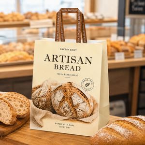 Bolsas de Papel Kraft Impresas Personalizadas Premium con Asas Planas, Bolsas para Panadería, Embalaje de Alimentos, Bolsas para Llevar, Venta al Por Mayor, OEM, ODM - Product Image 2