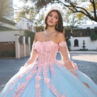 LY0125 Robe de bal de Quinceañera vintage pour filles, haut en dentelle, corset, fleurs 3D, sequins, broderies, jupe de princesse, 15 ans