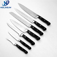 Ensemble de couteaux de cuisine en acier inoxydable de haute qualité avec logo personnalisé, ultra-affûtés, de qualité alimentaire, 8 pièces, manche en POM, avec bloc en bois pour iPad