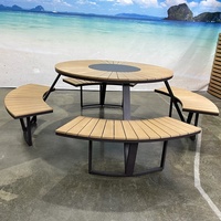 Extérieur Bord de Mer Imperméable Protection Solaire Patio Jardin Loisirs Rond Partie BBQ Banc Tables et Chaises