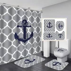 Tirai kamar mandi, jangkar laut, rumah, dekoratif tebal tahan air perahu layar bahari untuk kamar mandi