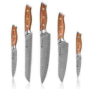 سكين طاه بمقبض نبيل مخصص من الخشب الخام vg10 مطبخ داماكوس مع مسمار ذهبي - Product Image 4