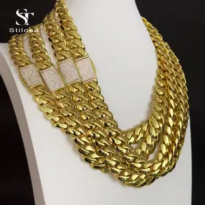 Custom Size Necklace Hip-Hop Jewelry 12mm-22mm Link Chain Brass Plating 18k Gold Miami Cuban Chain With 5A Zirconia