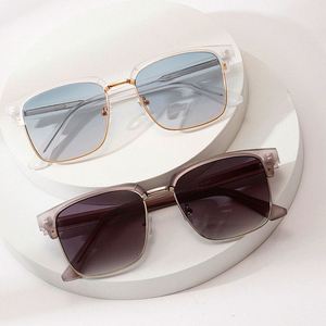 2025 Trendy Retro TR90 Driving Sun Glasses UV400 Half <b>Frame</b> <b>Square</b> Sunglasses for Men - Product Image 2