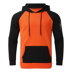 Conjunto Deportivo con Capucha para Hombre, Color Naranja y Negro, Bloques de Color, Manga Larga, Cordón Ajustable, Diseño Sólido, Transpirable, para Otoño - Product Image 2