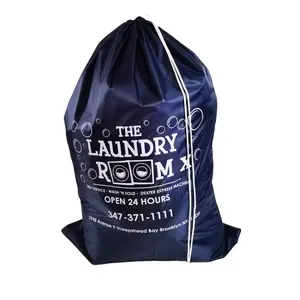 Saco de lavanderia personalizado, fácil de carregar, bolsa de lavanderia azul escuro, hotel durável