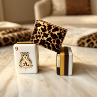 Mahjong américain artisanal de luxe en acrylique motif léopard, 160 pièces, avec décorations en paillettes dorées, coffret cadeau de fêtes