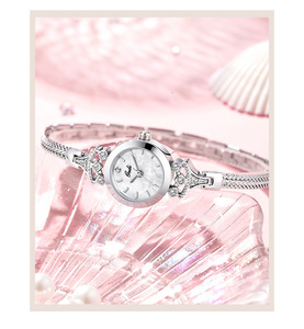 Gedi Women's Silver Bangle <b>Watch</b> - Blue Mother of Pearl Dial, <b>Diamond</b> Hollow Crown Decor & Braided Mesh Strap Quartz Wristwatch - Product Image 2