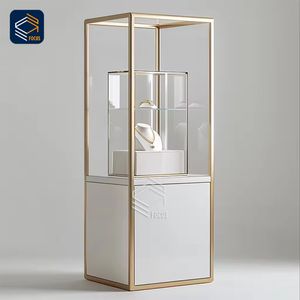 Elegante Display in vetro vetrina cornice in oro Base bianca con più scaffali gioielli vendita al dettaglio del prodotto espositore - Product Image 1