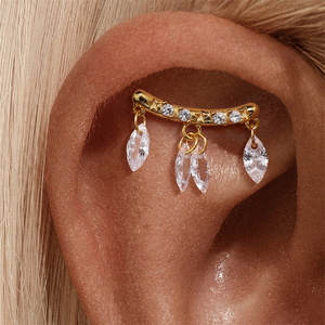 Piercing doré à tête plate unique, style Ins, luxe léger, en argent sterling S925, avec pampille œil de cheval - Product Image 5