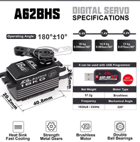 Servomoteur numérique programmable à profil bas AGFRC A62BHS 16KG 0.058Sec, vitesse rapide, HV, engrenages métalliques robustes, sans balais, pour voitures RC 1/10