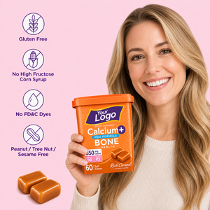 Nouvelle Génération Soutien Osseux Adulte Soin Articulaire Faible en Sucre Sans Gluten Calcium Vitamine D Saveur Caramel Friandises Tendres - Product Image 5