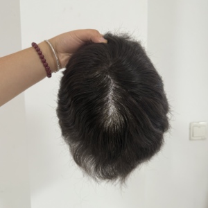 Meilleur Système de Remplacement Capillaire pour Hommes en Cheveux Humains Naturels Remy, Base Q6, Ondulation Naturelle, Densité Légère 80%, Vente en Gros Directe d'Usine Chinoise - Product Image 1