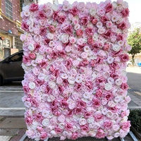 Panneau mural en tissu de soie 3D LUYI, fleurs artificielles roses, 8 pieds x 8 pieds, pour décoration de mariage