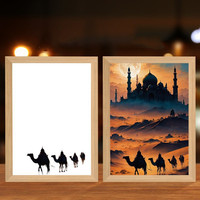 Lampe LED 4D Musulmane, Série Religieuse, Meilleur Cadeau de Bureau, Décoration Murale Islamique Allah, Cadre Photo en Bois