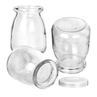 Stoples Puding Kaca Bulat Transparan yang Dapat Digunakan Kembali dengan Tutup 100ml 150ml 200ml 300ml 3oz 7oz 10oz untuk Yogurt Puding Susu Selai